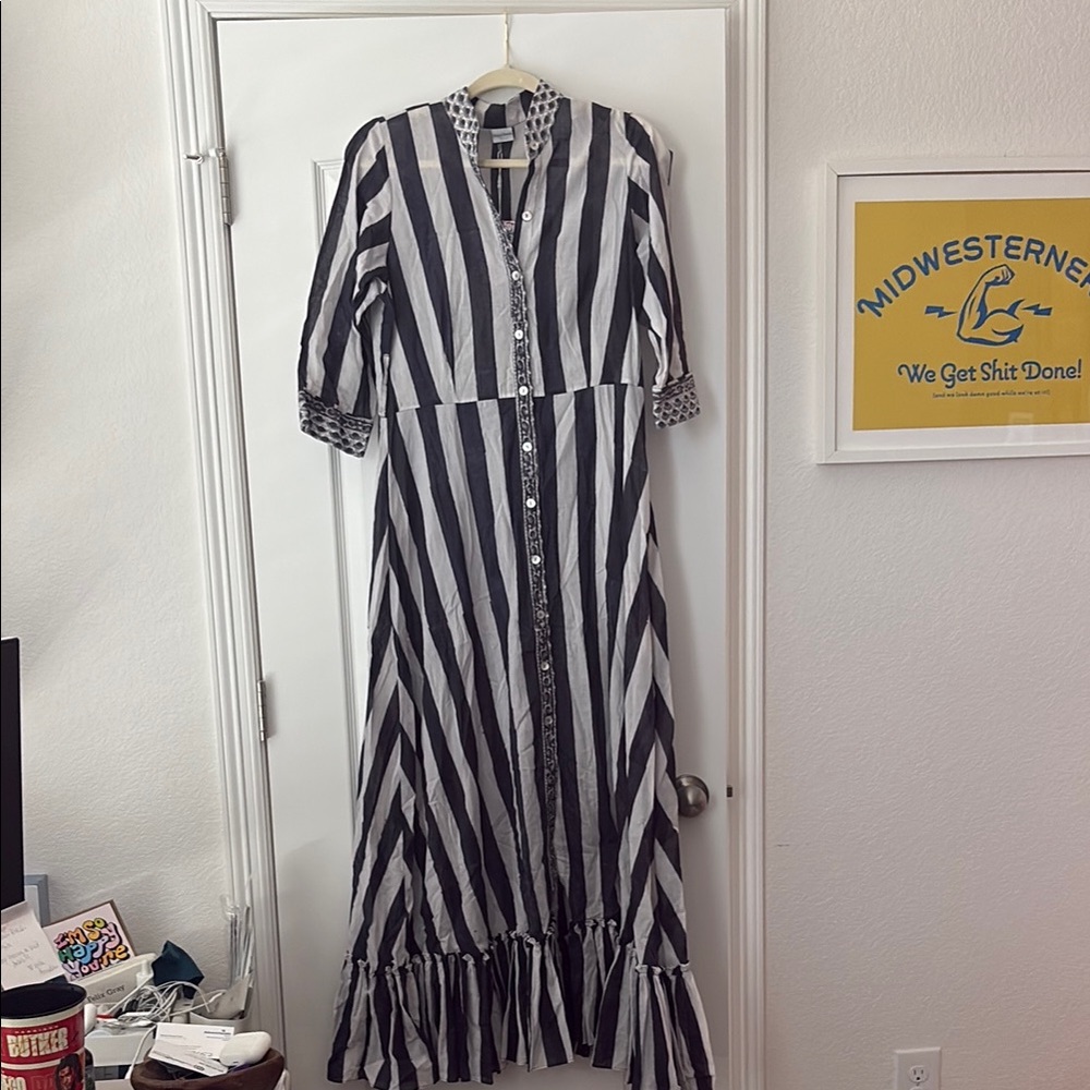 Striped Navy and White Maxi cover up